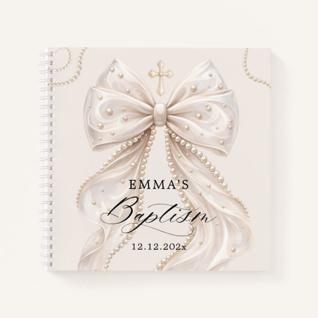 Cuaderno Elegante lazo de perla niña bebé  (Anverso)
