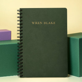 Cuaderno Elegante Leather Green Green y Gold Script Name