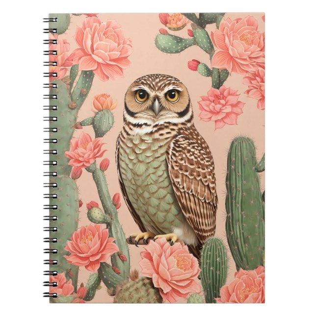 Cuaderno Elegante Lechuza Y Cactús (Frente)