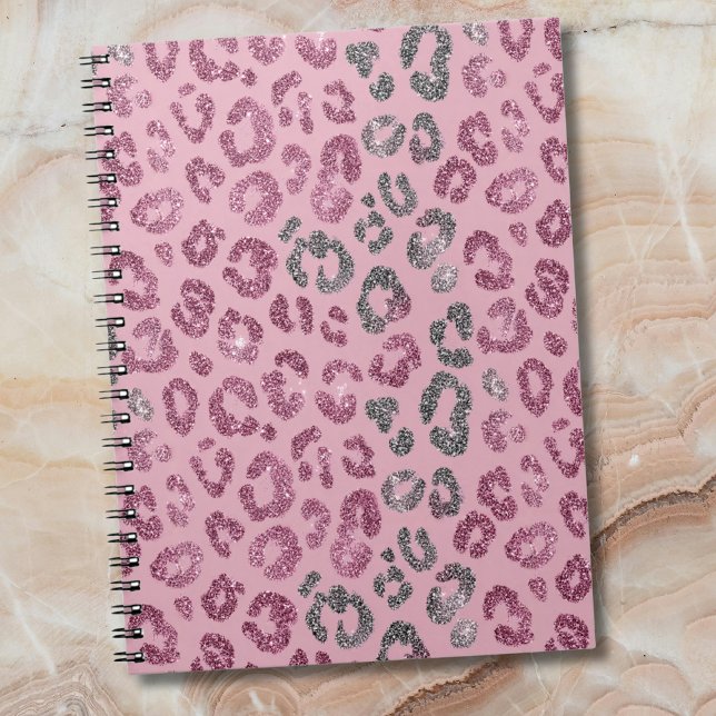 Cuaderno Elegante Leopardo de Brillo Rosa y Plateado sobre  (Subido por el creador)