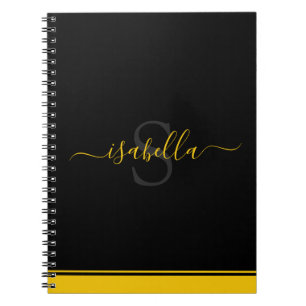 Cuaderno Elegante letra amarilla y negra monogramada