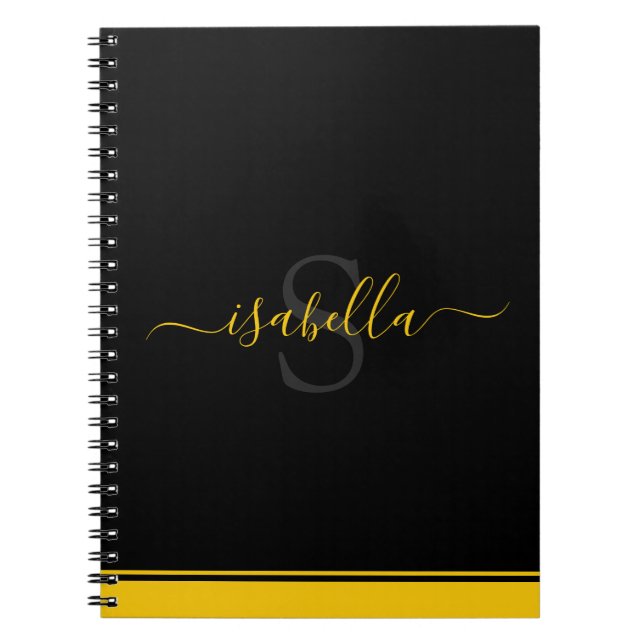 Cuaderno Elegante letra amarilla y negra monogramada (Frente)