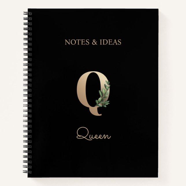 Cuaderno Elegante letra botánica de monograma Q (Anverso)