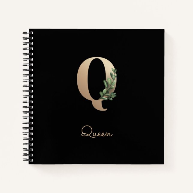 Cuaderno Elegante letra botánica de monograma Q (Anverso)