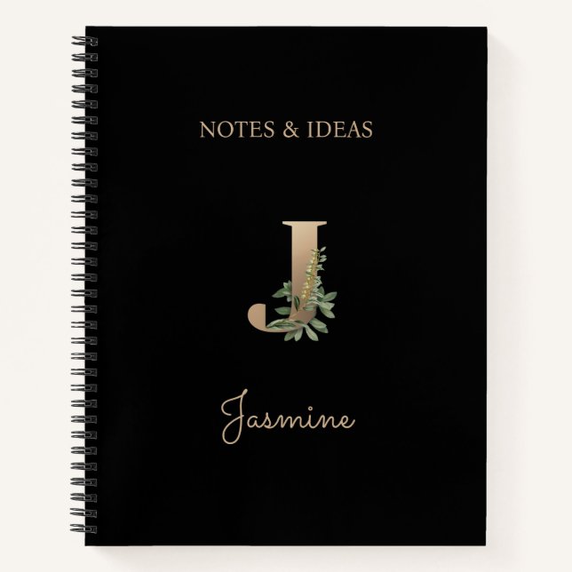 Cuaderno Elegante Letra botánica monograma J (Anverso)