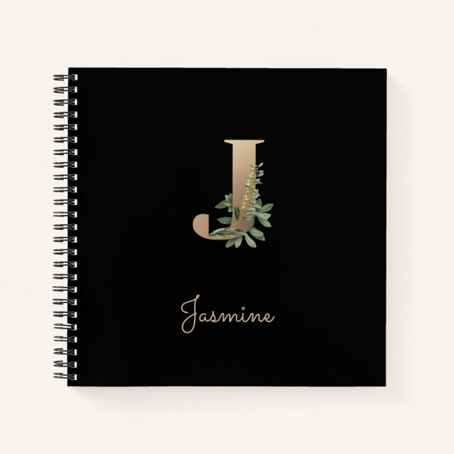 Cuaderno Elegante Letra botánica monograma J (Anverso)