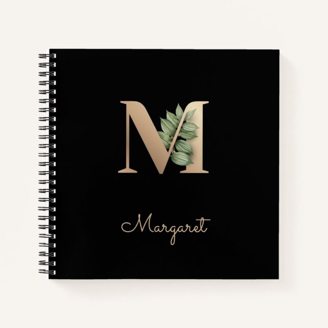 Cuaderno Elegante Letra botánica monograma M (Anverso)