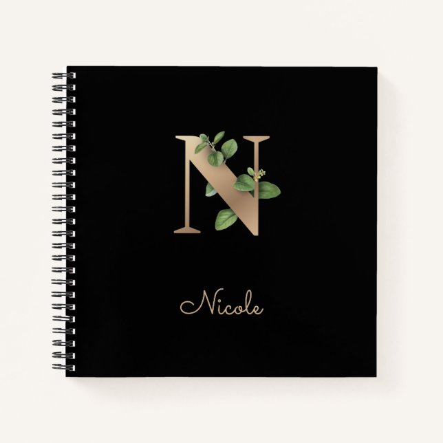 Cuaderno Elegante Letra botánica monograma N (Anverso)
