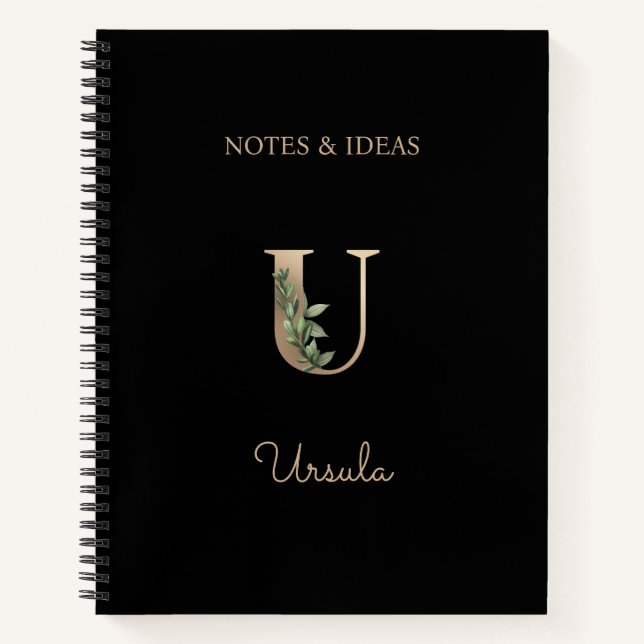 Cuaderno Elegante Letra botánica monograma U (Anverso)