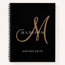 Cuaderno Elegante letra de monograma negro y dorado