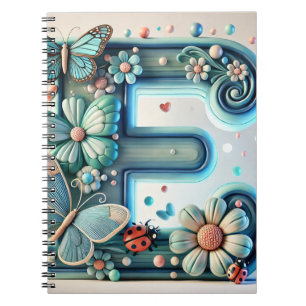 Cuaderno Elegante letra floral E con mariposas