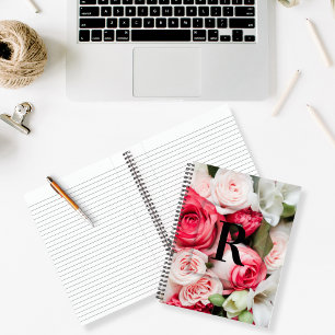 Cuaderno Elegante letra inicial personalizada R Rosas Monog