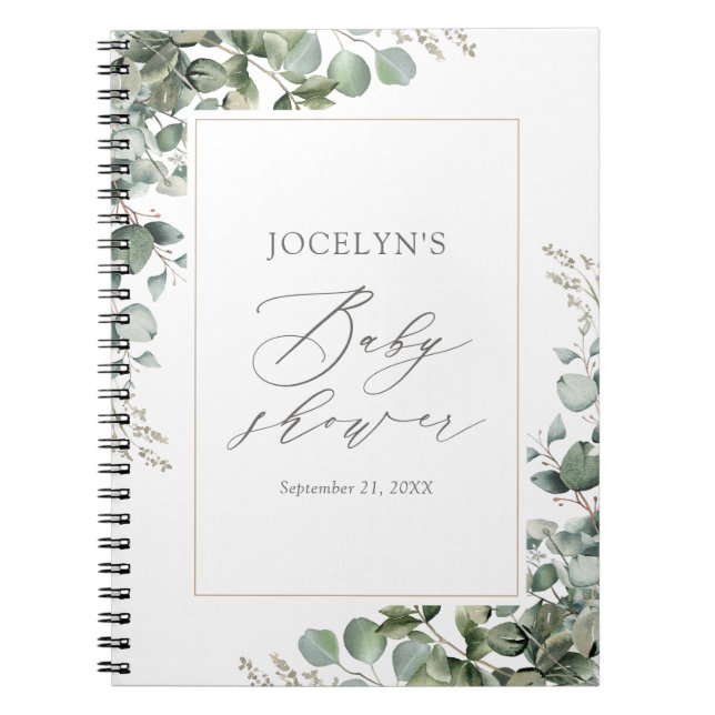 Cuaderno Elegante libro de invitados Baby Shower Eucalyptus (Frente)