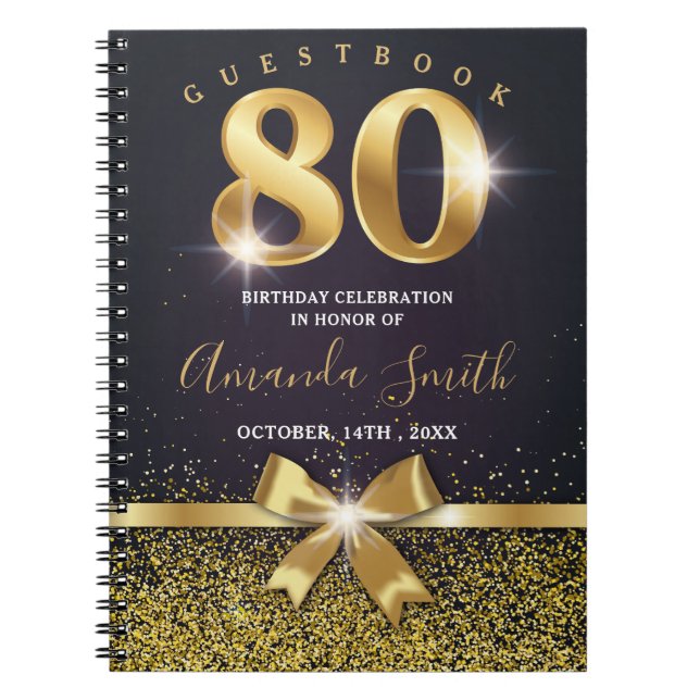Cuaderno Elegante libro de Purpurina de oro de 80 años (Frente)