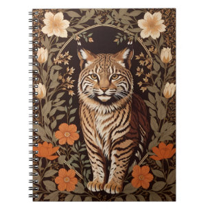 Cuaderno Elegante Lince sobre Fondo Floral Marrón