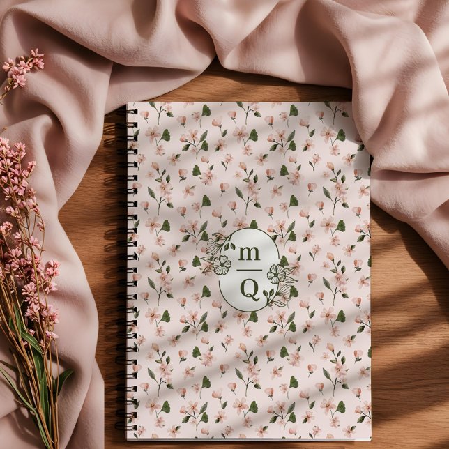 Cuaderno Elegante Logotipo Botánico Monograma Acuarela Flor (Elegant Botanical Monogram Logo Floral Watercolor Notebook)