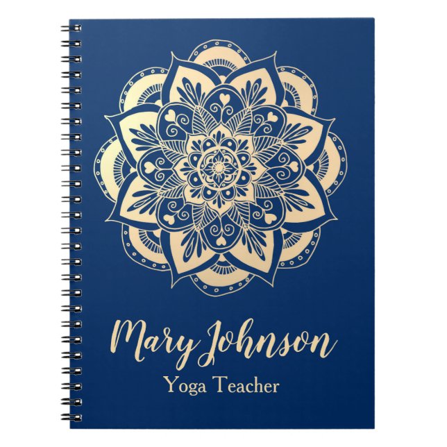 Cuaderno Elegante maestro de yoga azul dorado manala (Frente)
