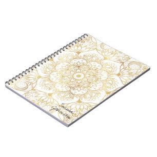 Cuaderno Elegante Mandala Floral de Oro Blanco