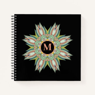 Cuaderno Elegante Mandala multicolor Monograma floreciente