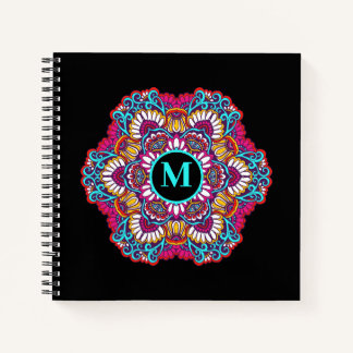 Cuaderno Elegante Mandala multicolor Monograma floreciente