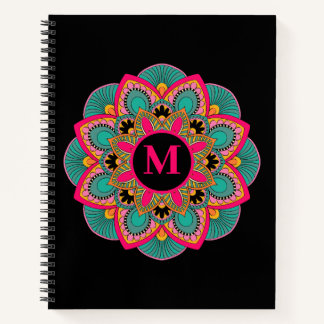 Cuaderno Elegante Mandala multicolor Monograma floreciente