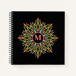 Cuaderno Elegante Mandala multicolor Monograma floreciente