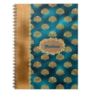 Cuaderno Elegante Marca metálica Verde azulada de oro Perso