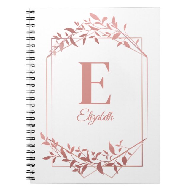 Cuaderno Elegante marco monogramado de oro rosa hojas blanc (Frente)