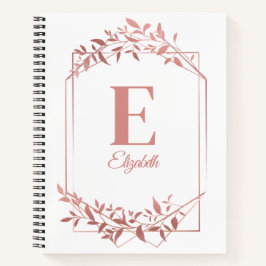 Cuaderno Elegante marco monogramado de oro rosa hojas blanc