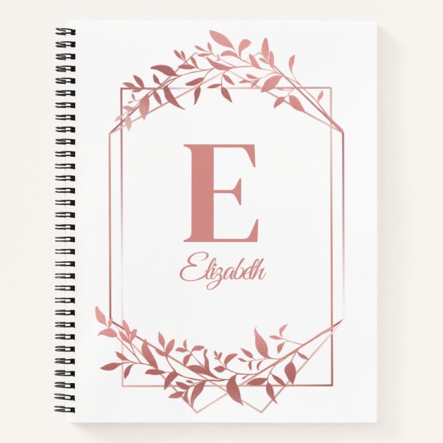 Cuaderno Elegante marco monogramado de oro rosa hojas blanc (Anverso)