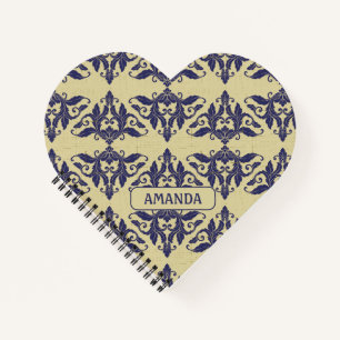 Cuaderno Elegante marina adamascada vintage Monograma amari