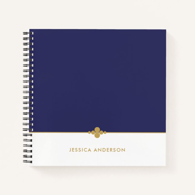 Cuaderno Elegante Marina Azul Oro Blanco Personalizado (Anverso)