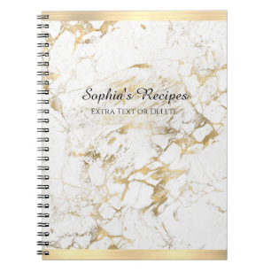 Cuaderno Elegante Mármol dorado/blanco, barras de oro, nomb