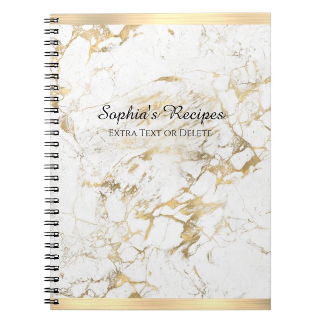Cuaderno Elegante Mármol dorado/blanco, barras de oro, nomb (Frente)