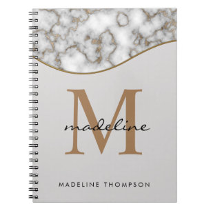 Cuaderno Elegante Mármol Dorado con Costra Monograma Negro