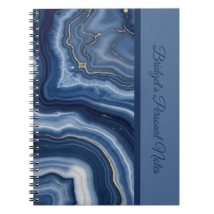 Cuaderno Elegante Mármol Líquido Abstracto Azul Marino y Do