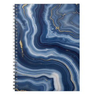 Cuaderno Elegante Mármol Líquido Abstracto Azul Marino y Do