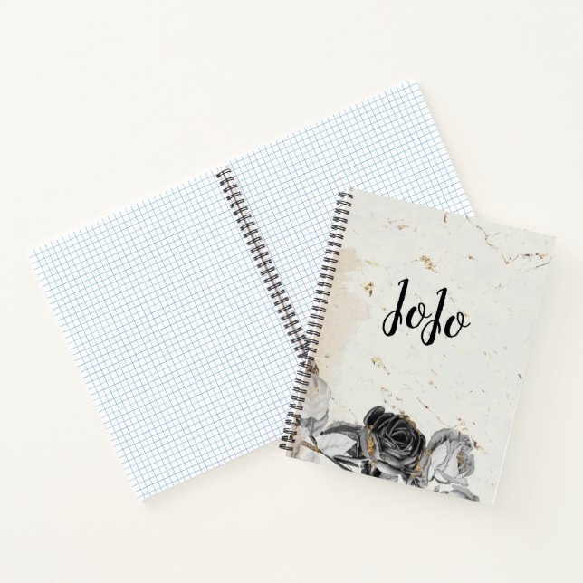 Cuaderno Elegante mármol negro de moda floral (Interior)