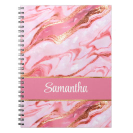 Cuaderno Elegante Mármol rosa y Relieve metalizado dorado p