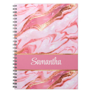 Cuaderno Elegante Mármol rosa y Relieve metalizado dorado p