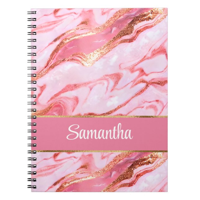 Cuaderno Elegante Mármol rosa y Relieve metalizado dorado p (Frente)