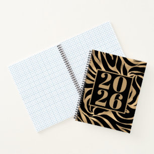Cuaderno Elegante metal dorado Zebra Black Animal Print