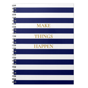 Cuaderno Elegante Minimal Azul Marino y Rayas Blancas