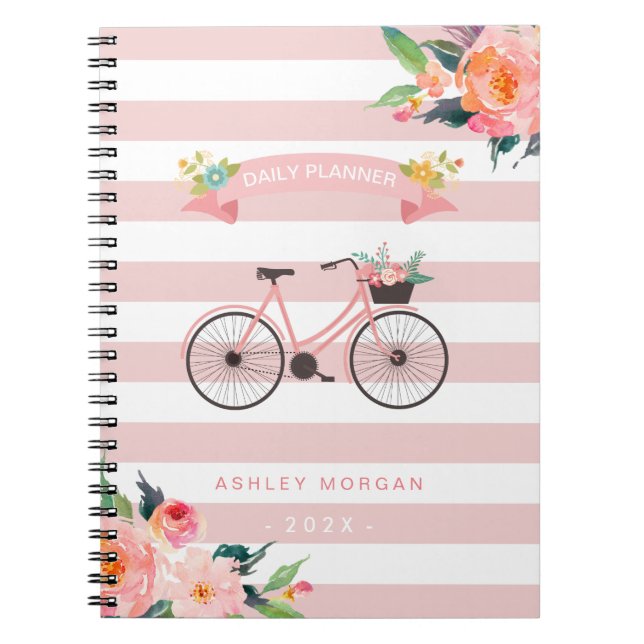 Cuaderno Elegante Moda Bicicleta Floral Girly Estribos rosa (Frente)