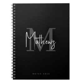 Cuaderno Elegante Moda Blanco Gris Negro Nombre Monograma
