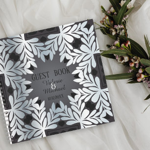 Cuaderno Elegante Moda Boda de marco de cuero plateado