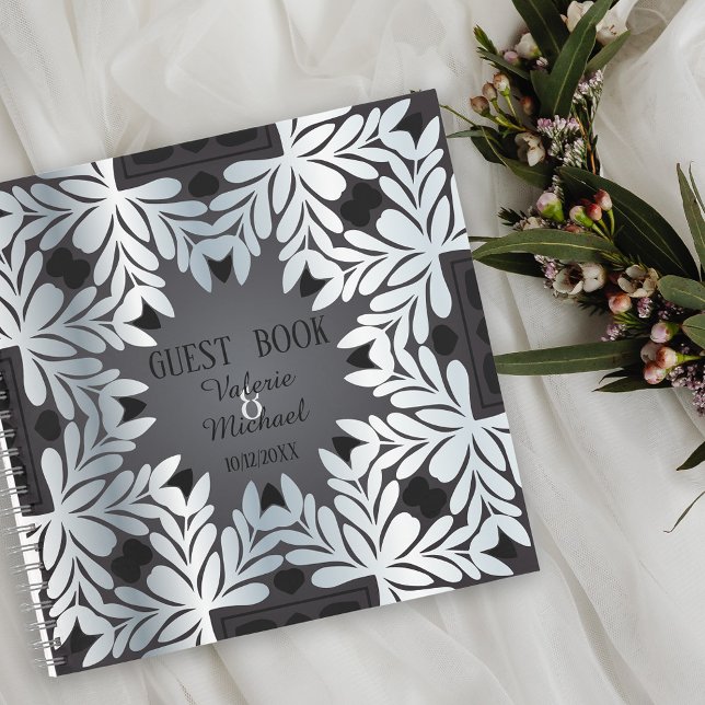 Cuaderno Elegante Moda Boda de marco de cuero plateado (Subido por el creador)
