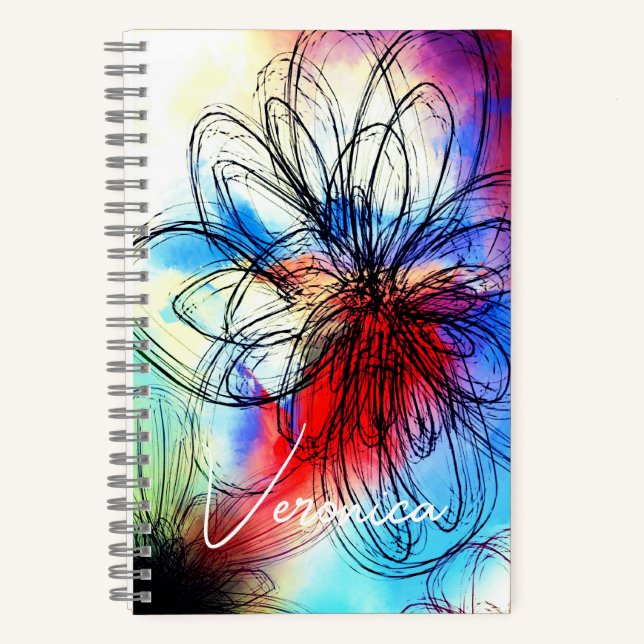 Cuaderno Elegante Moda Dahlia Floral Abstracto Firma (Anverso)