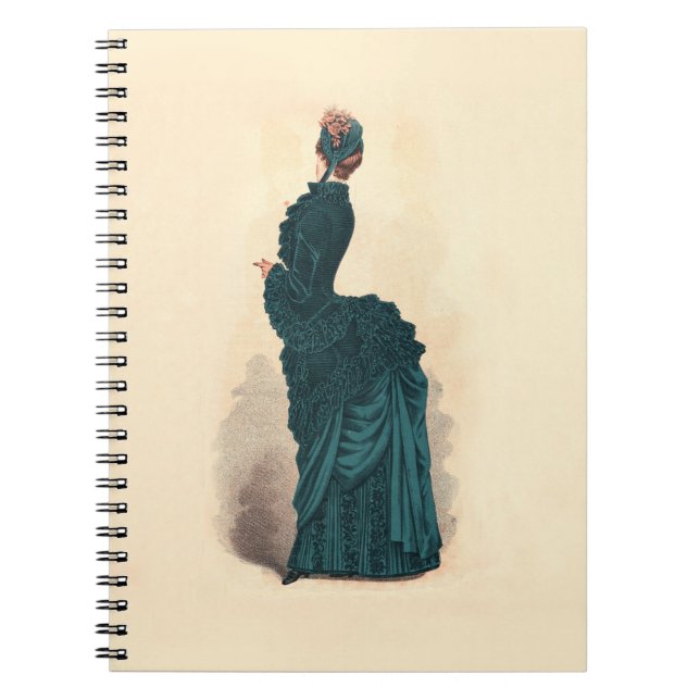 Cuaderno Elegante Moda de Vestido Victoriano Azul (Frente)