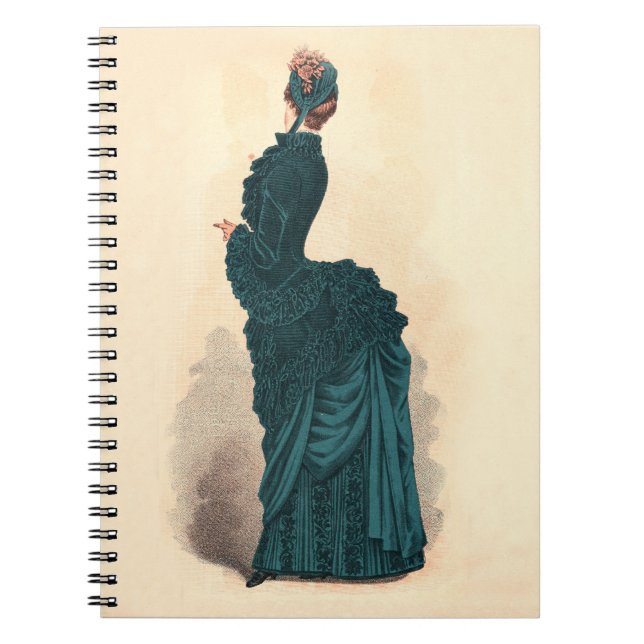 Cuaderno Elegante Moda de Vestido Victoriano Azul (Frente)